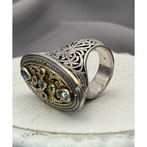 Konstantino Sterling Silver & 18k Yellow Gold Topaz Cocktail Ring SZ 7.5 /22.77g - Picture 6 of 8